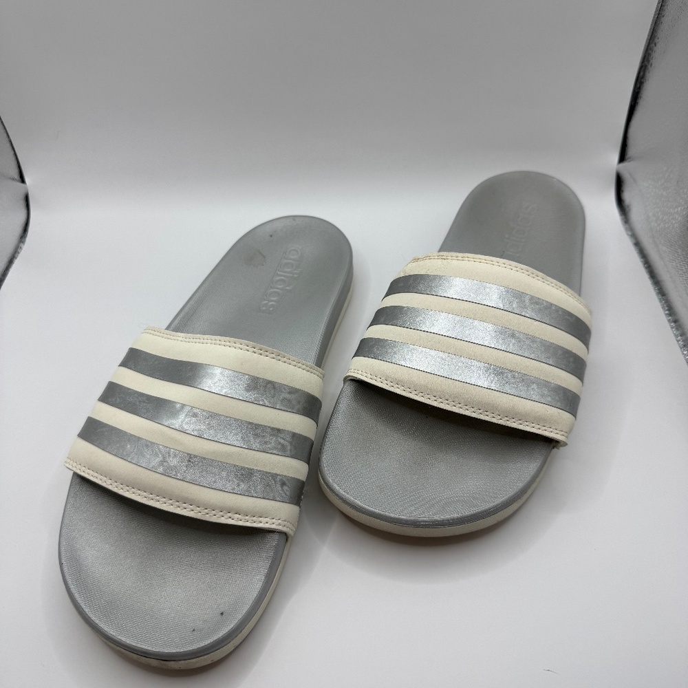 Adidas Pool Slides White and Silver